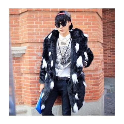Newest Male Winter Long Section Hooded Casual Imitation Fur Overcoats Large Size Male Fake Fox Fur Outwears Fake Fur Coat cj99