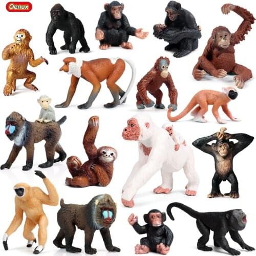 Oenux Simulation Cute Chimpanzee Orangutan Gorilla Monkey Wild Animals Miniature Model Action Figure Home Garden Decoration Toy