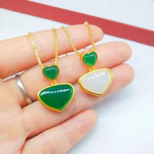 Natural Hetian Jade Heart Pendant Necklace 925 Silver Fashion Jewelry Chalcedony Amulet Gifts for Women