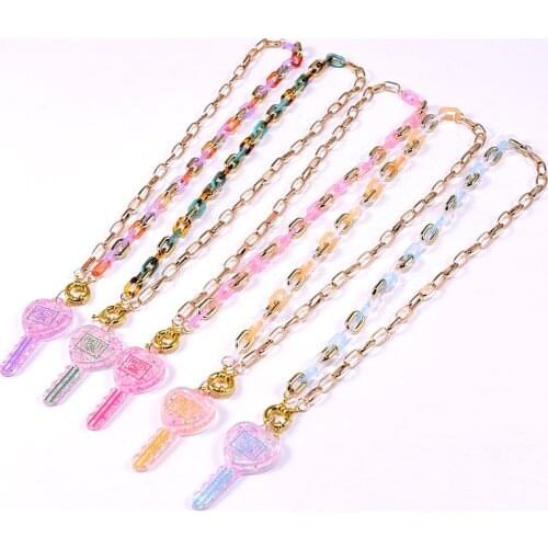 Candy Sweet Key Pendant Necklace for Women Gold Aesthetic hAcrylic Chain on Neck Vintage Pretty Girl Collares Femme Jewelery