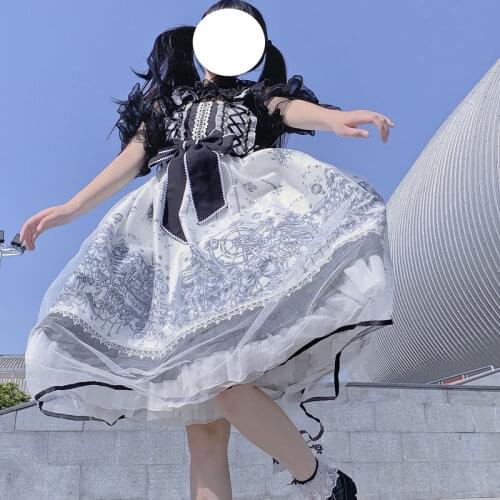 Lolita Dress Dreamland Amusement Park Gothic Style JSk Summer Female Dress Vintage Ruffle Lace Bow Sling Kawaii Dress Girl Party