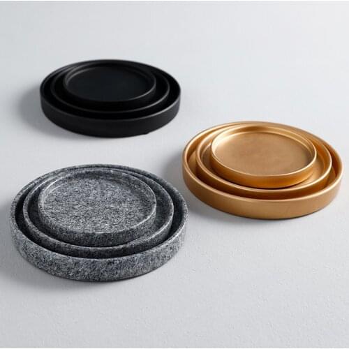 Flower Vase Base Pot Tray Serving Tray Ceramic Food Tray Gold Black White Decoration