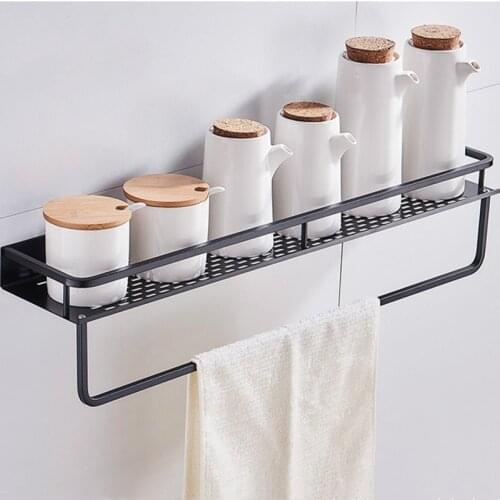 Bathroom Shelf Black Aluminum Wall-Mounted Square Shampoo Shelf Cosmetic Shelves Kitchen Nets Shelf Storage Rack Organizer Rack