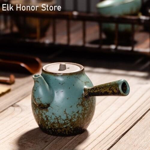 Retro Coarse Pottery Teapot Master Cups Handmade Hand Grasp Pot The Spherical Filter Kung Fu Tea Set Large Capacity