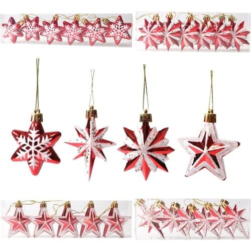 Christmas Ornaments Red White Star Christmas Tree Pendant Xmas DIY New Year 2022 Party Gifts Noel Supply Navidad 2021 Home Decor