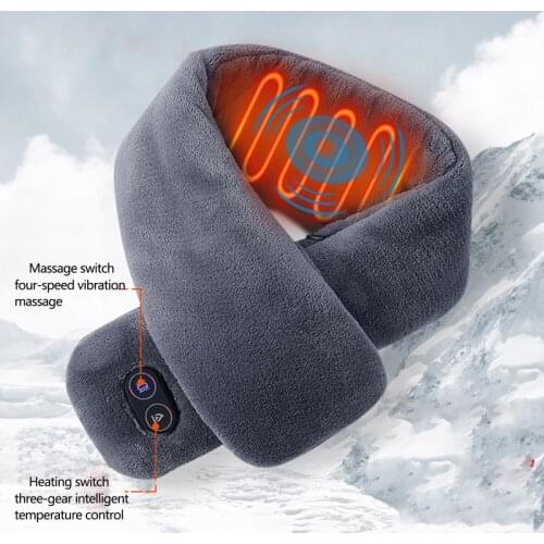 Men Women Winter Warm Electric Heating Scarf Solid Color Vibration Massage Shawl Neck Hot Compress Relieve Pain Wrap