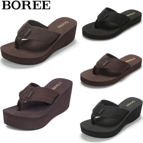 BOREE Women Slippers Summer Wedge Platform Shoes Beach Flip Flops Non-slip High Heel Slippers Fashion Ladies Sandals Large Size