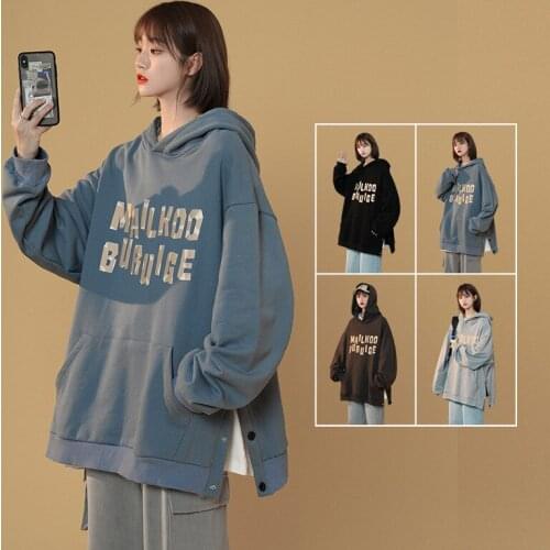 Fat MM Sweater Womens Spring And Autumn Split Breasted Hoodies Fashion Street Large Size Womens Loose Top