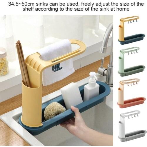 Telescopic Sink Shelf Kitchen Sinks Organizer Soap Sponge Holder Sink Drain Rack Storage Basket Kitchen Gadgets Accessories