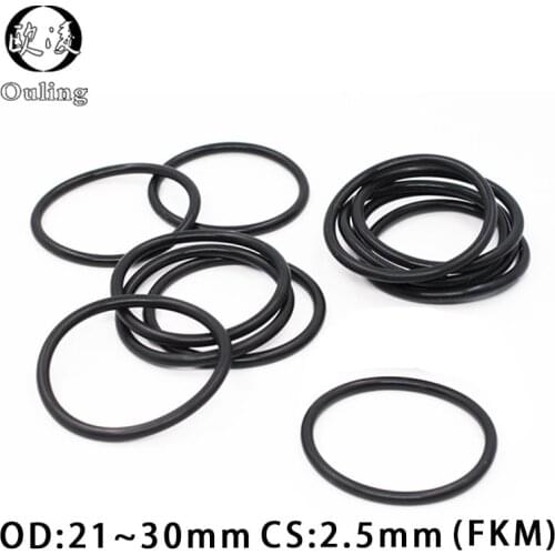 5PCS Fluorine rubber Ring Black FKM O ring Seal OD21/22/23/24/25/26/27/28/29/30*2.5mm Rubber O-Ring Seal Oil Ring Fuel Gaskets