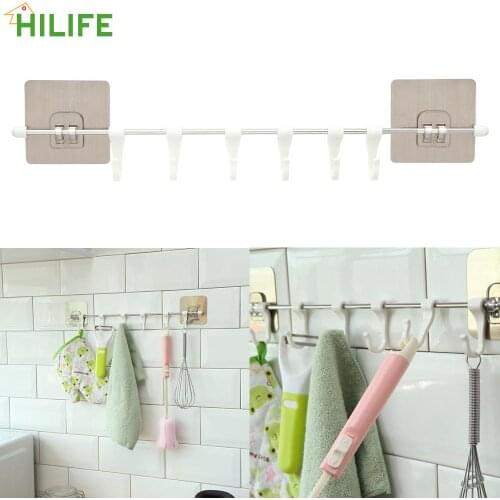 Towels Hanger Kitchen Gadgets Pantry Chest Tools Cupboard 6 Hooks for kitchen Strong Self Adhesive Home Organizer Storage Rack