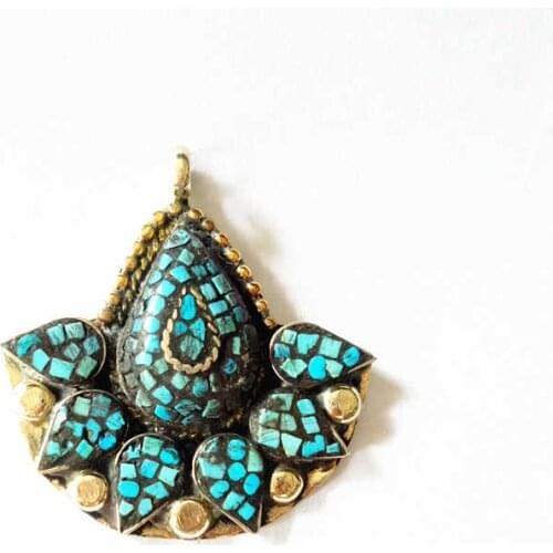 TBP356 Nepal Vintage Hand Jewelry Brass Inlay Turquoises Color Stone Tibetan Fashion Jewel