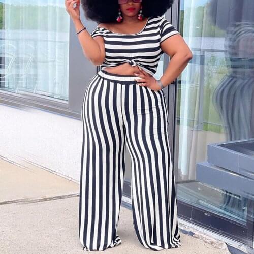 4XL 5XL Plus Size African Ladies Striped Print Pants Sets Crop Tops & Long Pant Loose Fashion Elegant Evening Night Matching Set