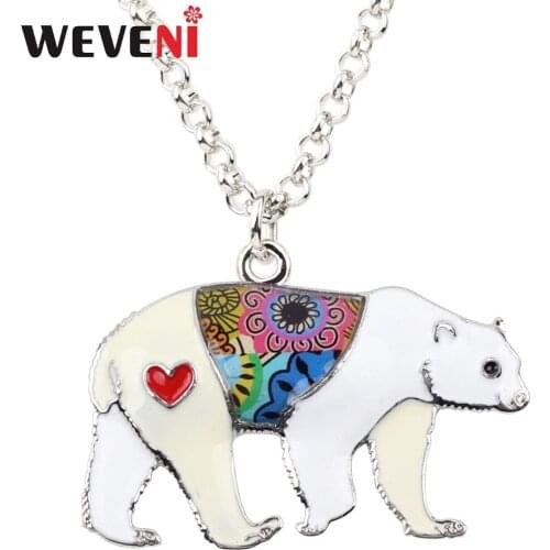 WEVENI Maxi Statement Metal Alloy Polar See Bear Choker Necklace Chain Collar Pendant Fashion New 2018 Enamel Jewelry For Women