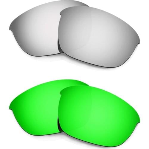 2 Pairs HKUCO For Half Jacket 2.0 Polarized Replacement Lenses - Silver & Greenr-100% UVA & UVB Protection