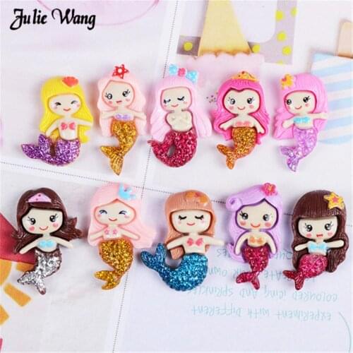 20pcs Mixed Glitter Resin Mermaid Flatback Cabochon Kawaii Princess Slime Accessory For Phone Scrapbook Decor DIY Findings