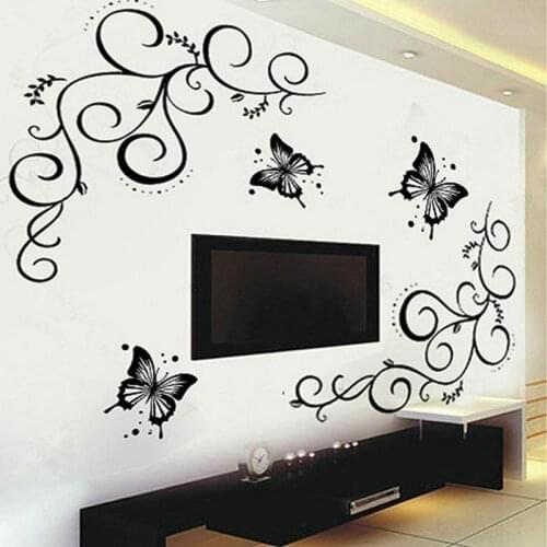 2018 Black Butterfly Home Decor Wall Stickers Flower Vine Bathroom Mirror Poster Wall Paper DIY Vinyl Decoration Wall Decals