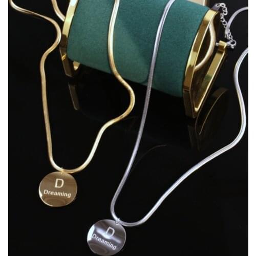 316L Stainless Steel New Fashion Fine Jewelry Round Lettering Charms Snake Bone Thick Chain Choker Necklaces Pendants For Women