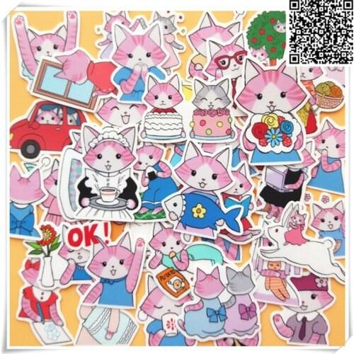 40 pcs Pink cat life stickers for Home decor on phone book macbook laptop sticker decal fridge skateboard doodle toy
