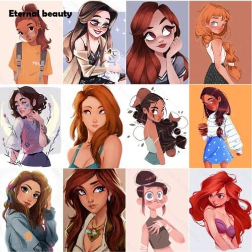 5D Diy Diamond Painting Illustration Art Cartoon Female Head Pictures of Rhinestones Full Diamond Embroidery Gift Home Decor