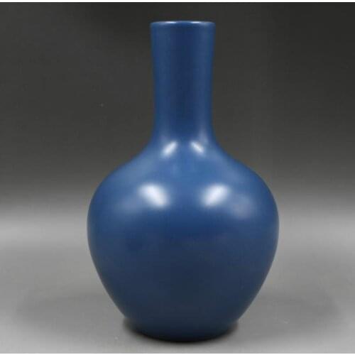 Antique Jingdezhen Qing Yongzheng Blue Glazed Ceramic Decoration Flower Vase Art Tabletop Vase