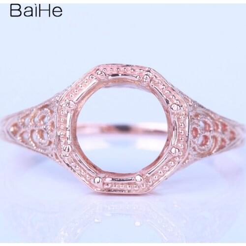 BAIHE Solid 10K Rose Gold Certified Round Engagement Women Vintage Fine Jewelry Elegant unique Fine Jewelry Semi Mount Ring