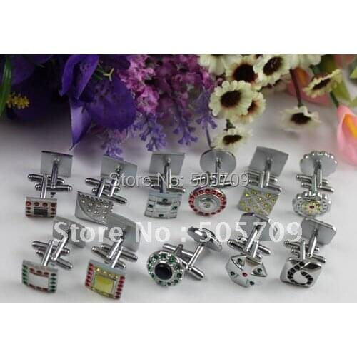 FREE SHIPPING 24 Sets mixed styles rhinestone mens cufflink cuff links #22240