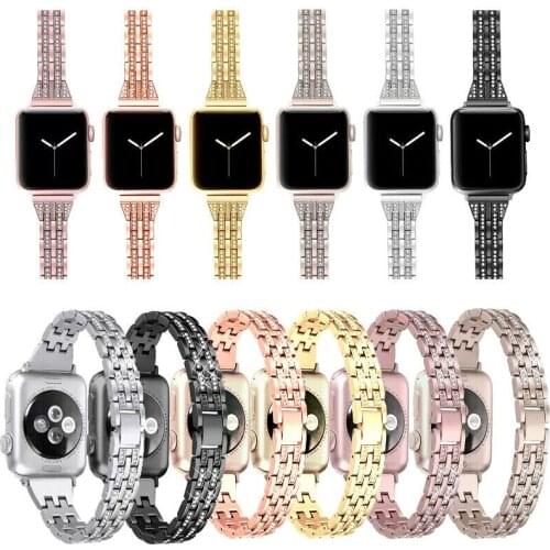 Diamond Bracelet for Apple Watch Series 5 4 3 2 1 Band 44mm 40mm 42mm 38mm Stainless Steel Butterfly Buckle Slim Strap Wristband