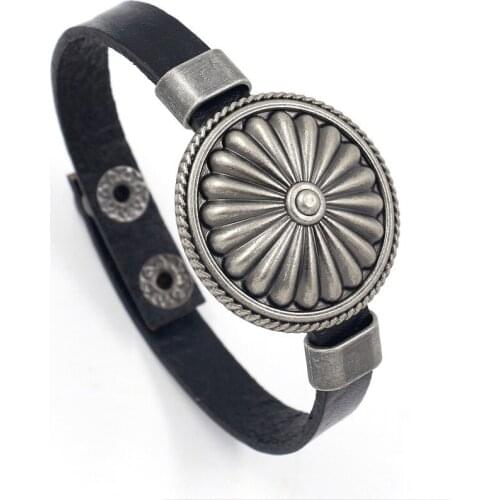 Multicolor Stainless Steel Sun Shape Shield Simple Design Mens Leather Bracelet Birthday Gift Punk Rock Bangles Jewelry