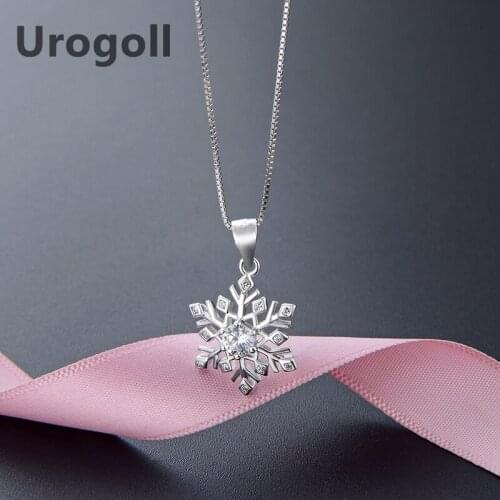 Fashion Real 925 Sterling Silver Necklaces For Women Christmas Snowflake Pendant Necklaces Chain For Women Girl Jewelry
