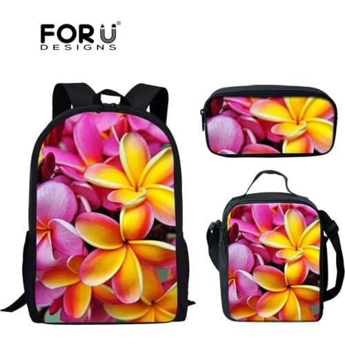 FORUDESIGNS Fashion Flower Plumeria Printed 3PCS/Set Kids School Bags Floral Backpack Girls Casual Schoolbags Book Mochila Child