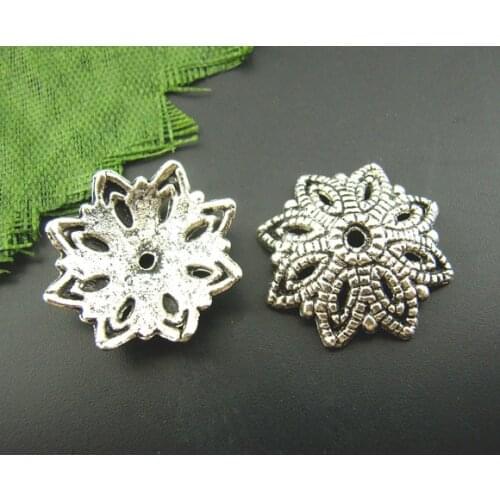 Doreen Box Lovely 60PCs Silver Color Floral End Bead Caps 16mm Dia. (B01359)