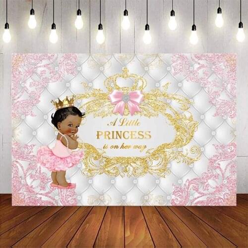 Princess baby shower backdrop Little girl Pink Bow Background for photo studio gold glitter baby shower party decoration crown