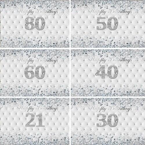 Happy Birthday Backdrop Glitter Sliver Diamond Girl Adult Woman Birthday Party Background Decor Custom Photography Backdrops