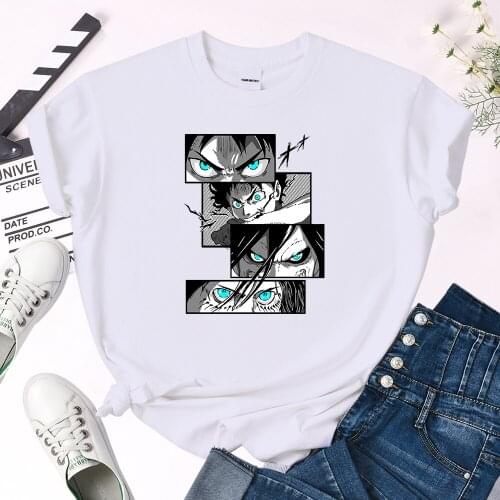 Anime Attack On Titan Eren Jaeger Printed T-Shirt Womens Casual Plus Size Soft Snug Top Female Slim Skin-Friendly Loose Cosy Tee