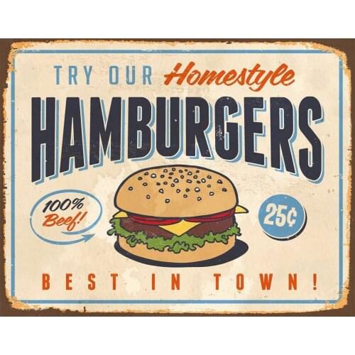 HOMESTYLE HAMBURGERS AMERICAN METAL TIN SIGN POSTER WALL PLAQUE