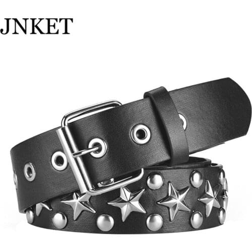 JNKET New Fashion Women Punk Rivets Rock Belt Five-pointed Star Belts Cinturon Pin Buckle Belt