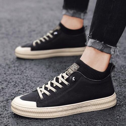 ZEEKSON Canvas Mens Shoes Breathable High-top Shoes Mens Korean Version of the Wild Trend Shoes Casual Leather Socks Shoes