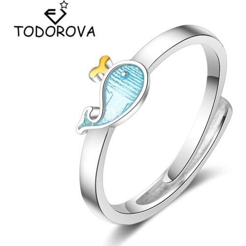 Todorova Sweet Little Blue Whale Dolphin Fish Opening Rings Animal Adjustable Rings for Women Accessories Jewelry