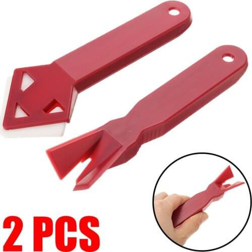 Mayitr 2Pcs Silicone Scraper Caulking Grouting Tool Sealant Finishing Cleaning Kit Set Home Dirt Remover Scrape Kit Red