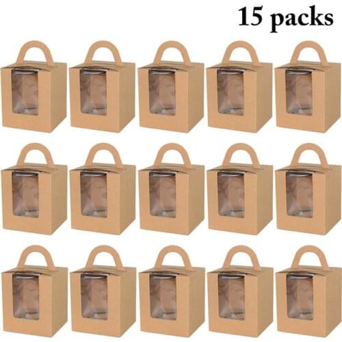 Mini Biscuit Candy Box Single Muffin Box Portable Pink Window Cupcake Box Mousse Mud Pudding Bottle Packaging Cup Kids Gift