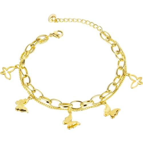 Fashion Butterfly Jewelry Double - layer Design Stainless Steel Bracelets For Woman Gift Not Fade Wholesale