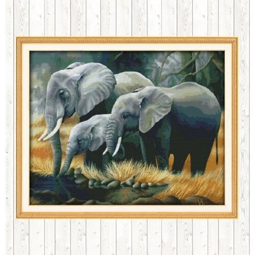 The Family of Elephants 14ct 11ct Count Print Canvas Needlework Embroidery Patterns DIY Crafts Embroidery Kits Cross Stitch Kits