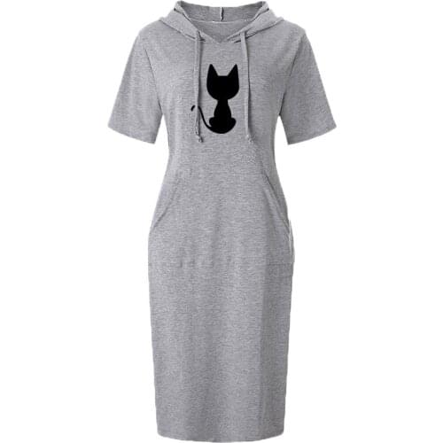 2021 New Womens Dress Fashion Ladies Short-Sleeved Hooded Dress Cotton Linen Comfortable Slim Casual Elegant Clothes women