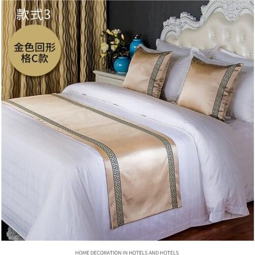 New Chinese Golden Bed Runner Scarf For Foot Of Bed Slipcover Pad Modern Simple Geometric Bed Flag Hotel Home Bedding Decor