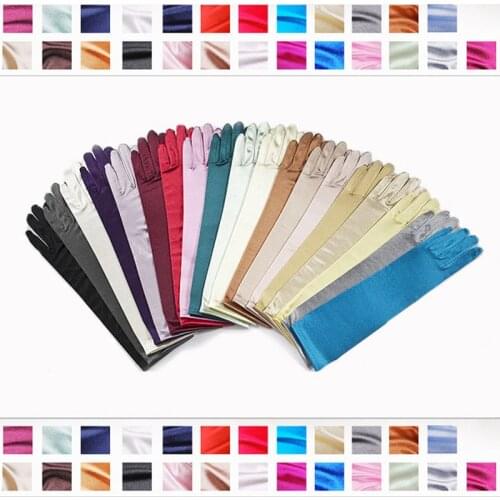 Wholesale 15" Elbow Length Stretch Satin Gloves for bride Prom Formal 11 Colors