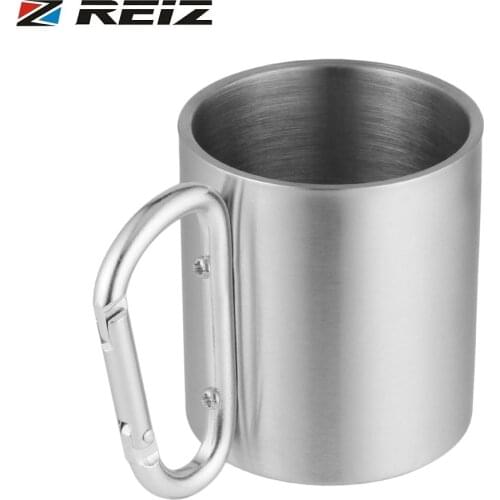 Portable Outdoor Hiking Camping Climbing Tools Self Lock Carabiner Handle Cup Stainless Steel Water Tea Coffee Mug Tool