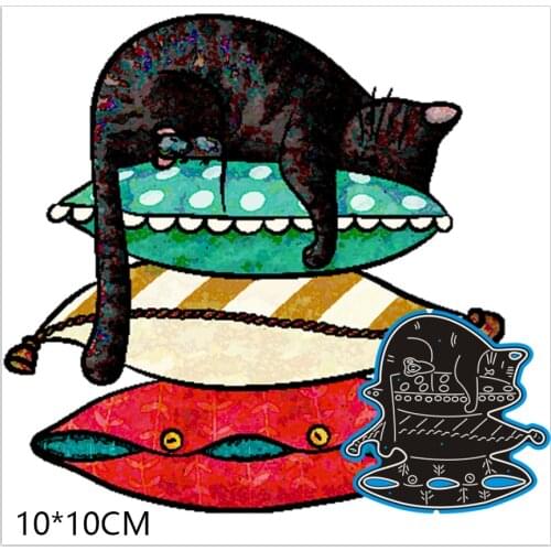 10*10cm Cat and pillow Metal Cutting Dies and Stamps Stencil for DIY Scrapbooking Photo Album Embossing Paper Card