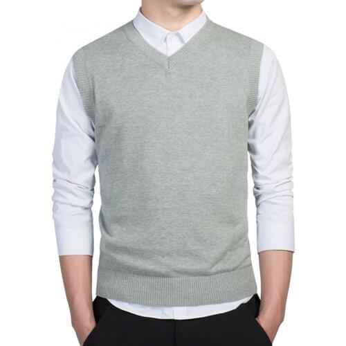 Dropshipping!! Men Autumn Winter Solid Color Sleeveless V Neck Knitted Sweater Business Vest