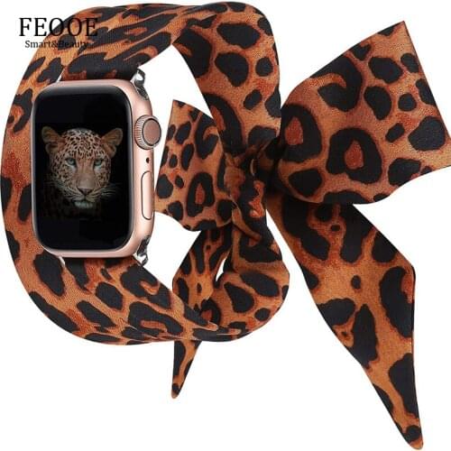 FEOOE Applicable To Apple Iwatch 1/2/3/4/5/6 Generation Watch Strap New Silk Scarf Ribbon Watch Replacement Strap Leopard LXY
